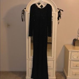 Long Sleeve Sparkly Low Back Evening Dress